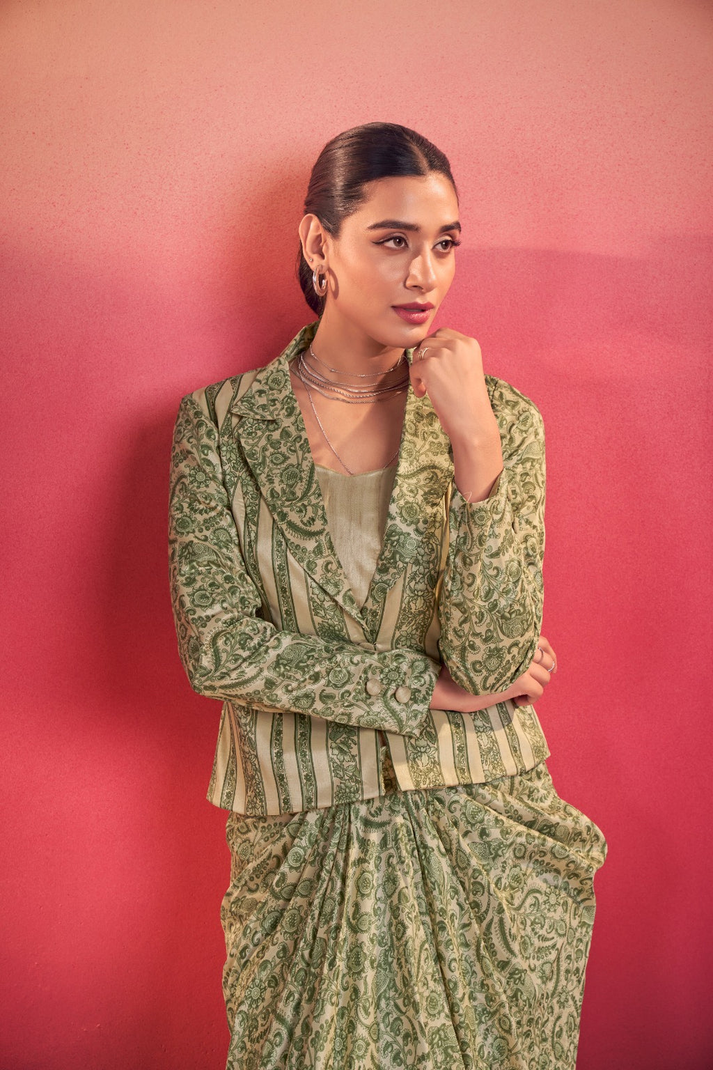 Indo-Western Printed Drape Co-ord Set