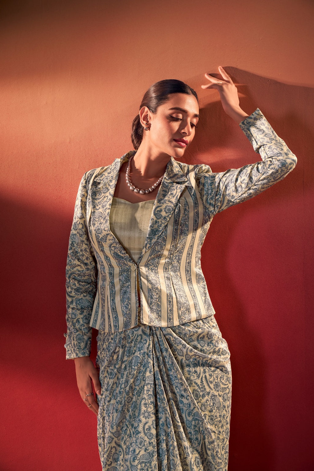 Indo-Western Printed Drape Co-ord Set