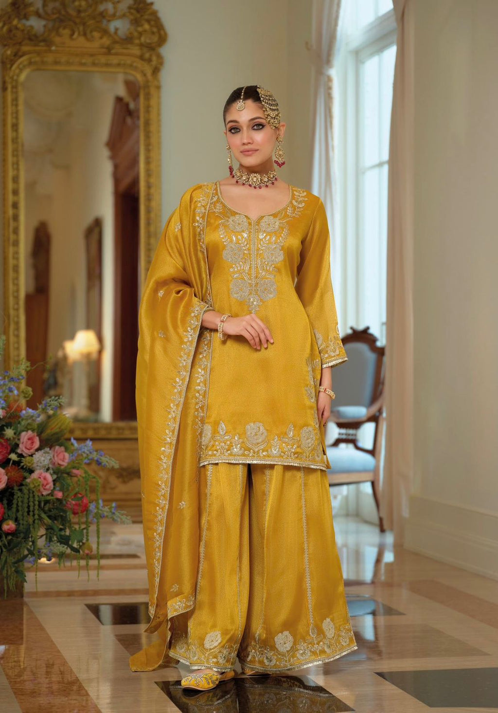 Svarne Elegance Embroidered 3-Piece Suit Set