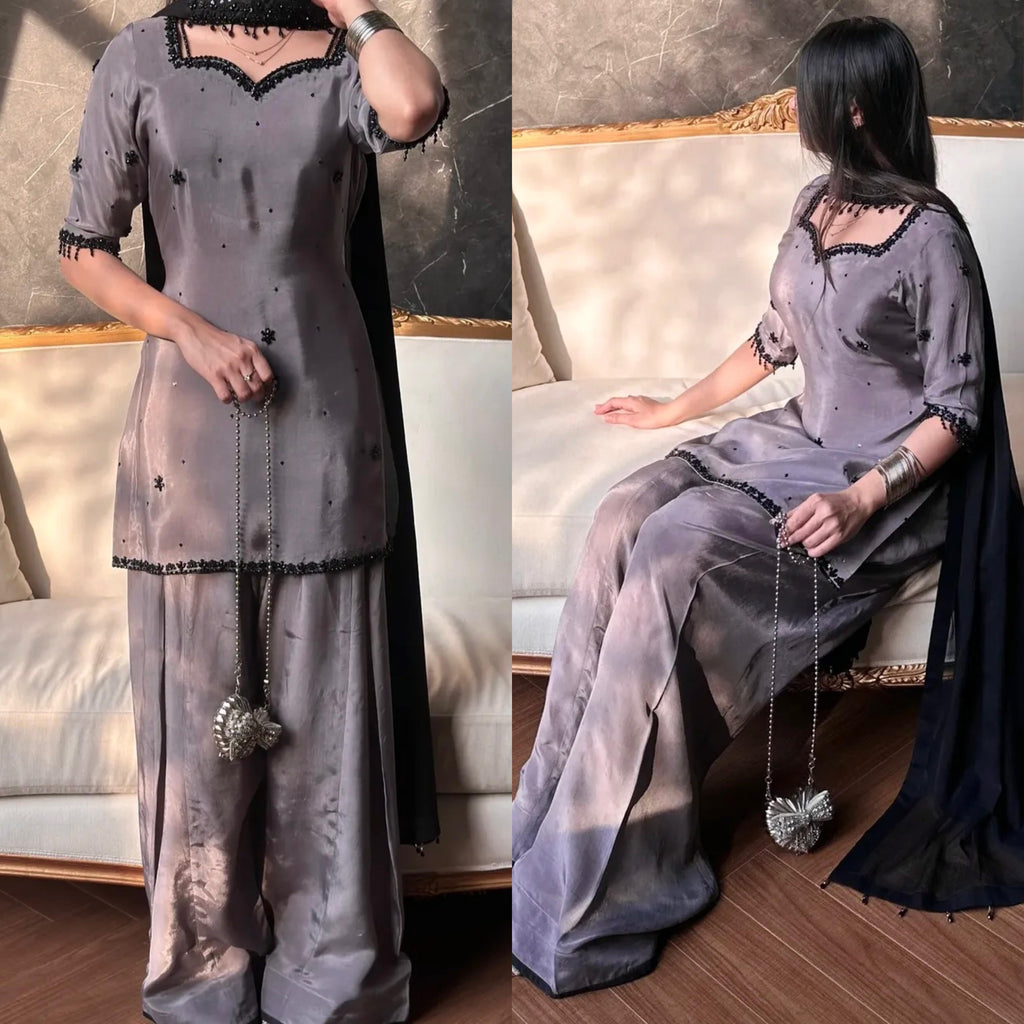 Designer Party Wear Look top with farshi salwar