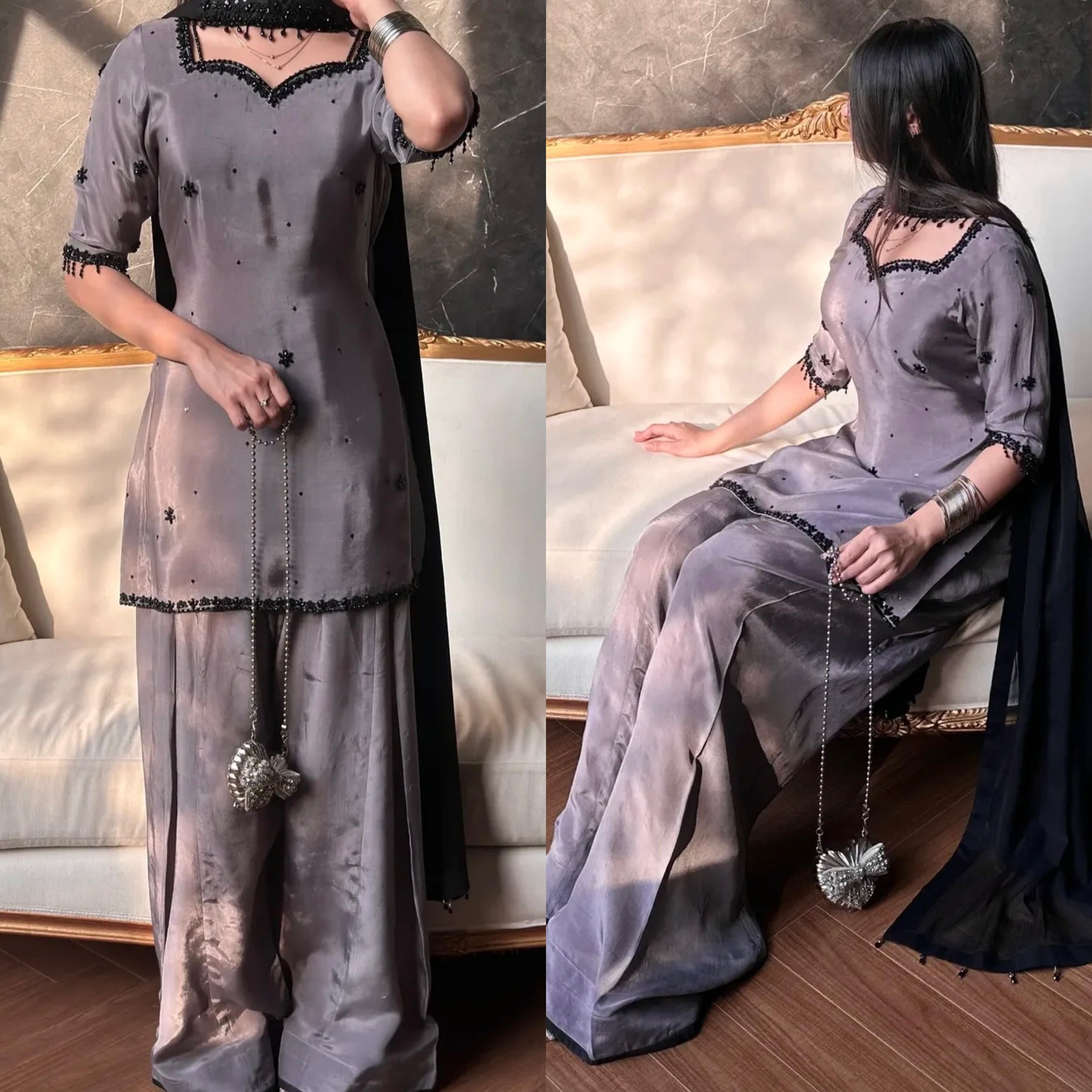 Designer Party Wear Look top with farshi salwar