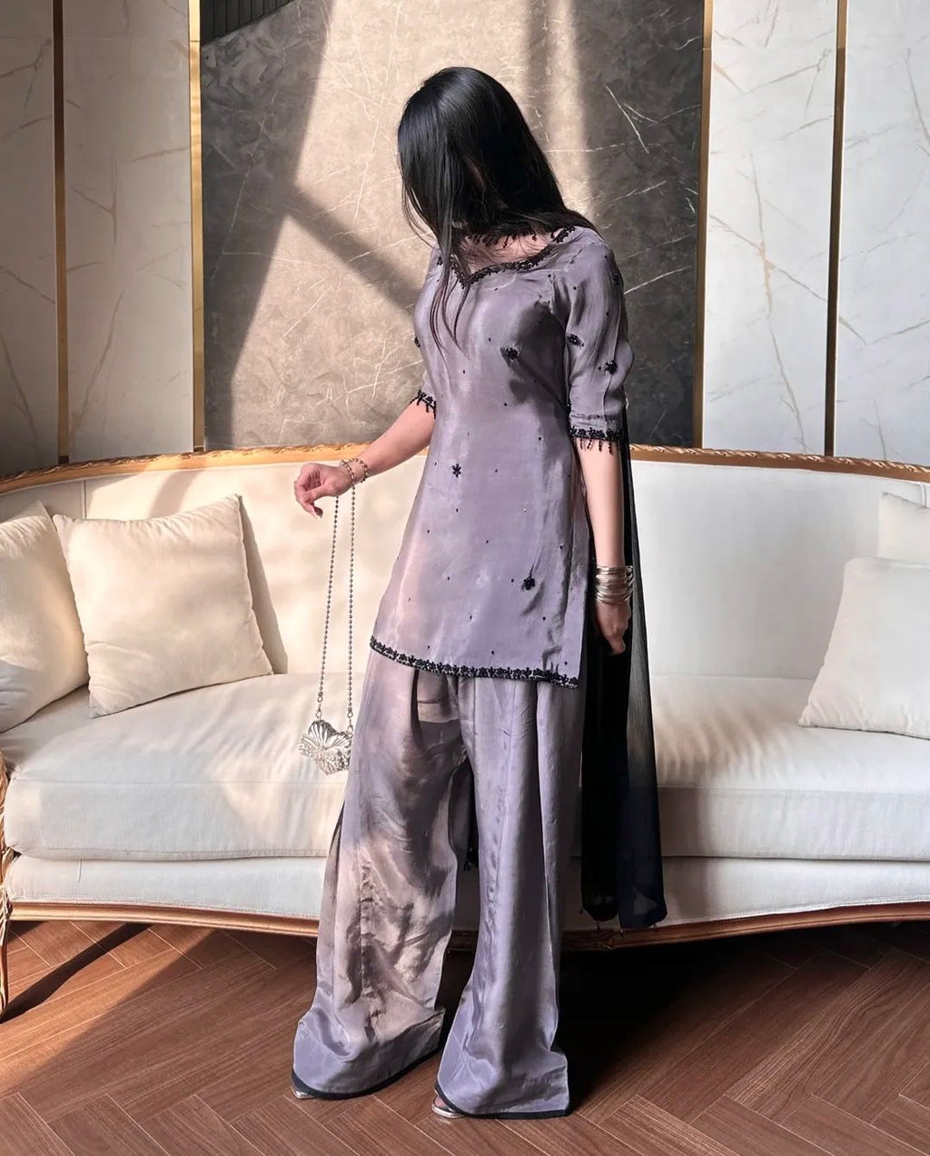 Designer Party Wear Look top with farshi salwar