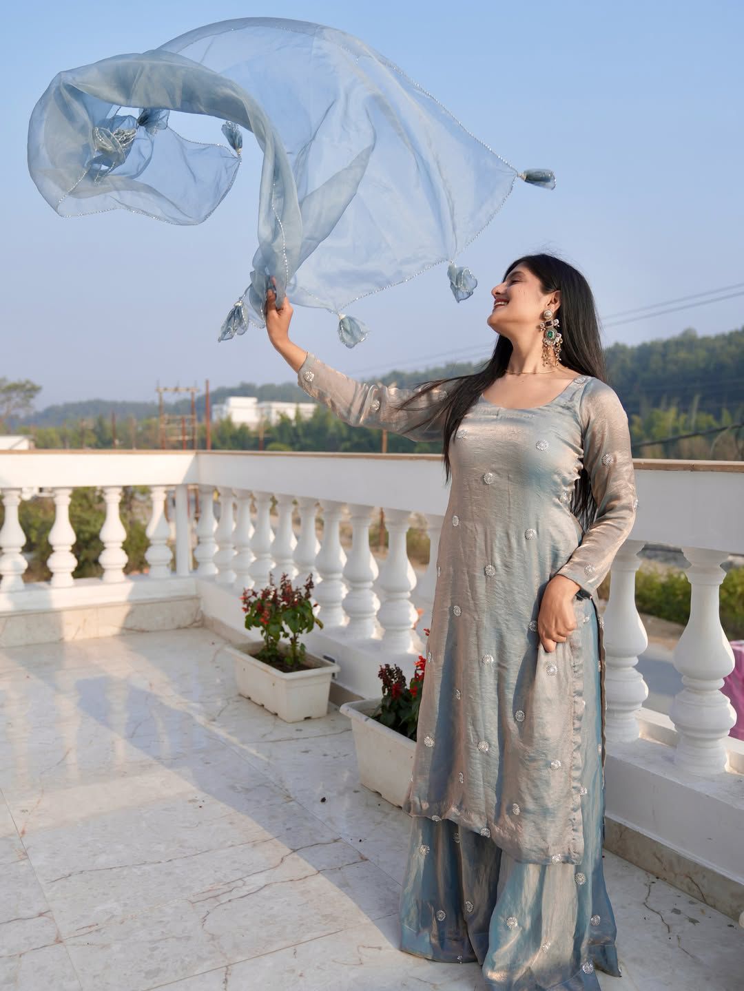 New Ready-Made Kurti , Palazzo And Dupatta Set