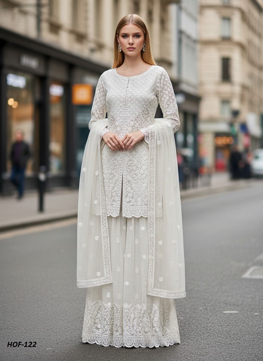 Embroidered Sharara Suit with Net Dupatta