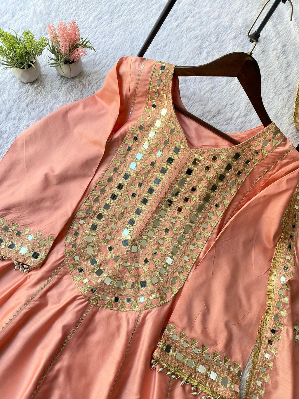 TRENDY REAL MIRROR EMBROIDERED TOP WITH TULIP DHOTI AND DUPATTA