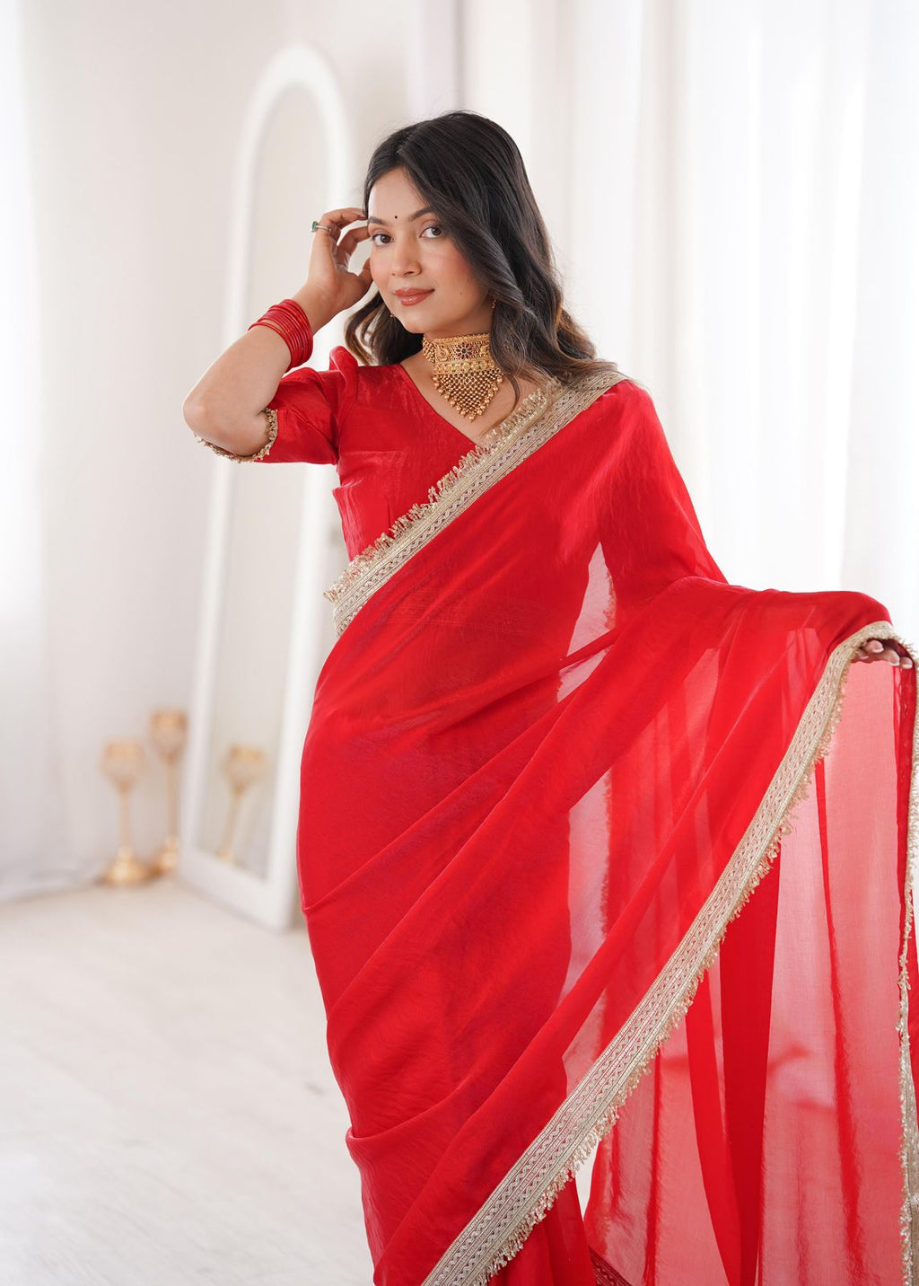 Plain Small Border Saree by Svarne