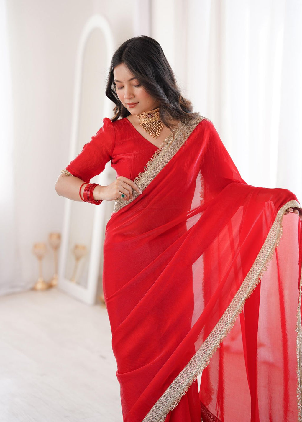 Plain Small Border Saree by Svarne