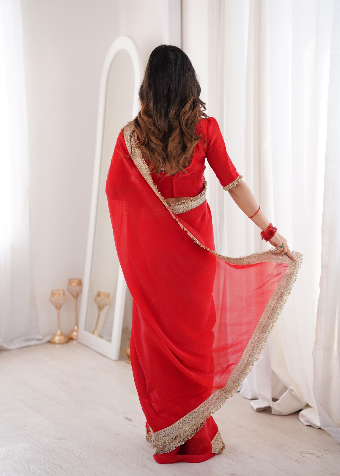 Plain Small Border Saree by Svarne