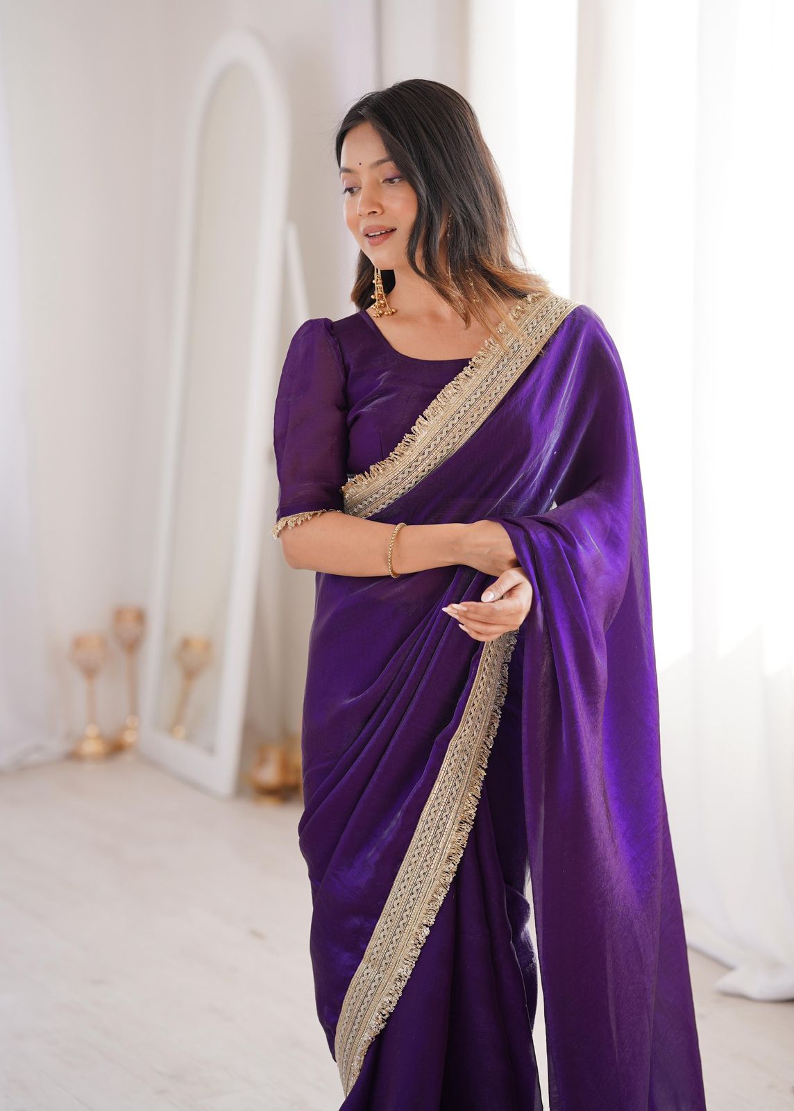 Plain Small Border Saree by Svarne