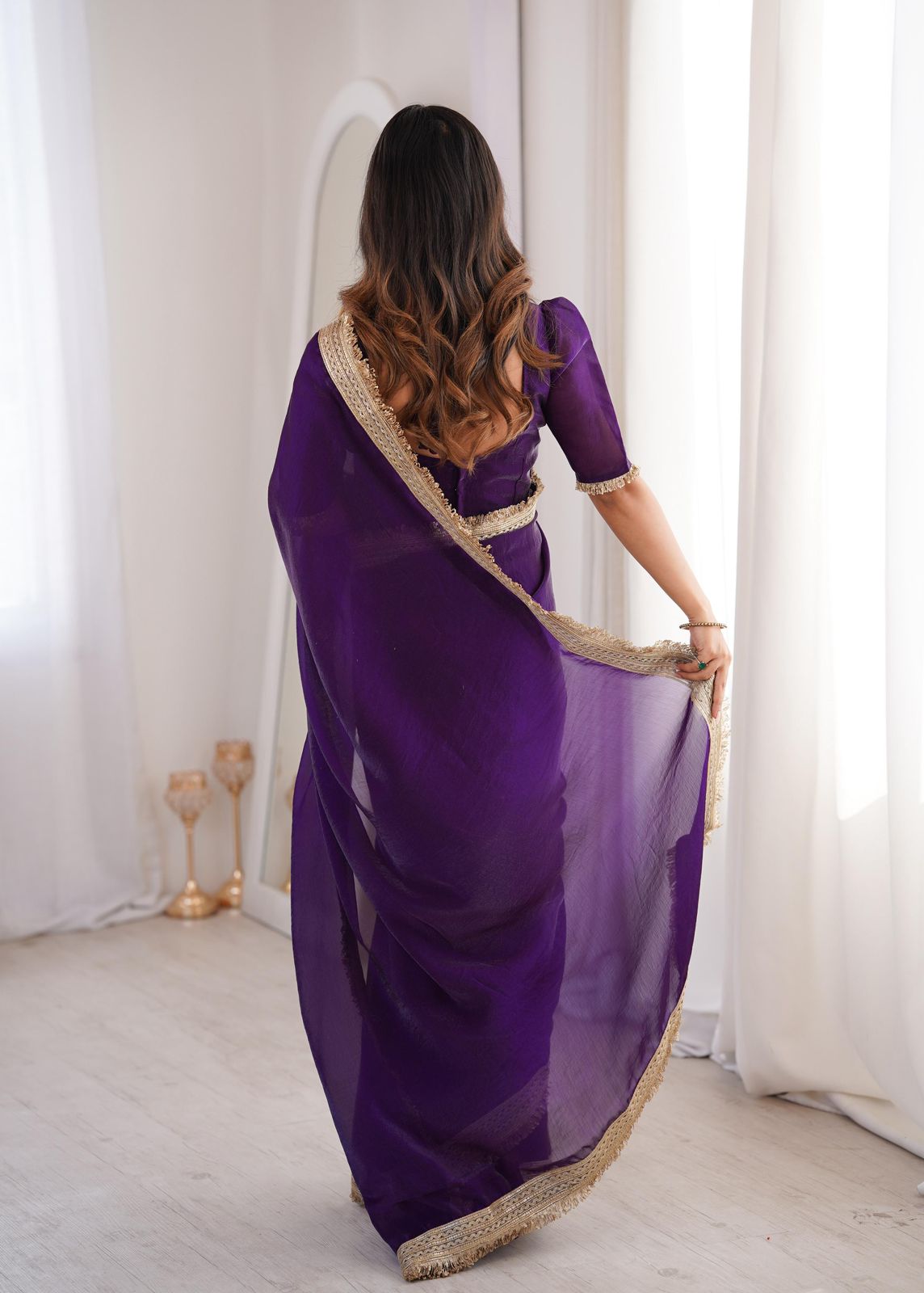Plain Small Border Saree by Svarne