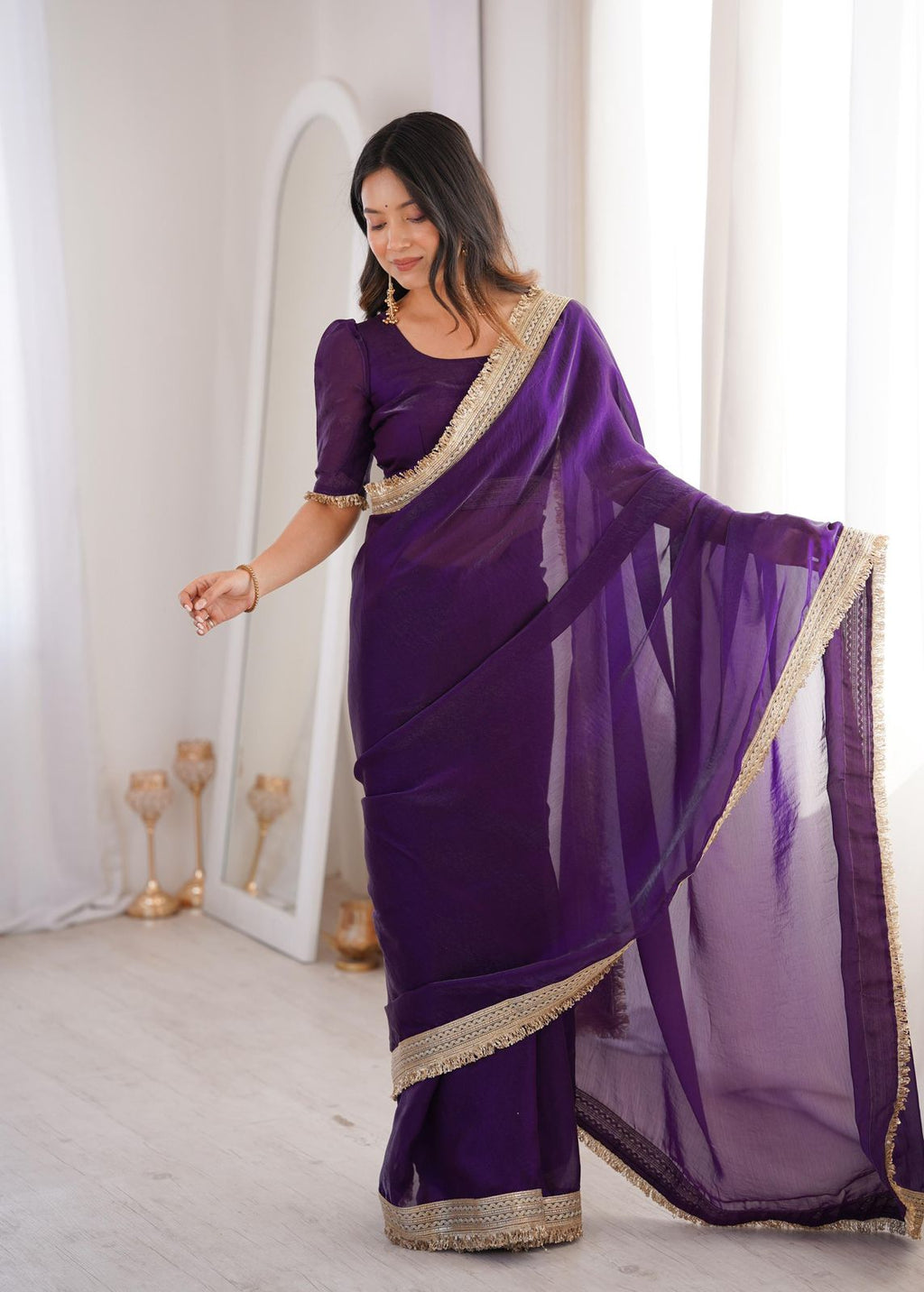 Plain Small Border Saree by Svarne