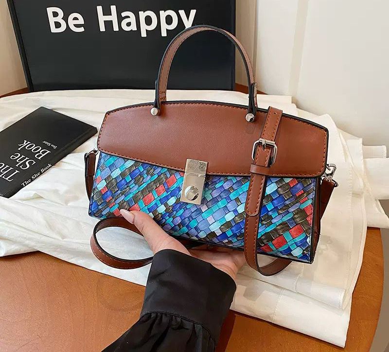 Elegant Mosaic Panel Top Handle Bag
