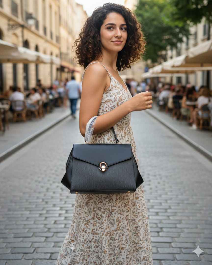 Chic Classic Flap Handbag with Gold Accent