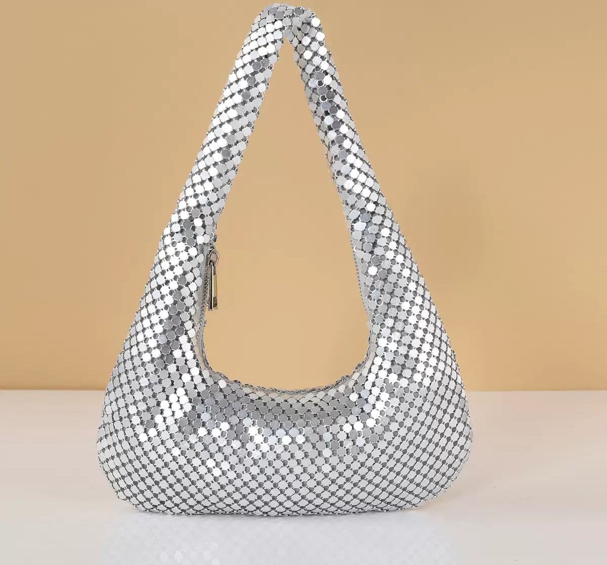 Glam Metallic Mesh Shoulder Bag