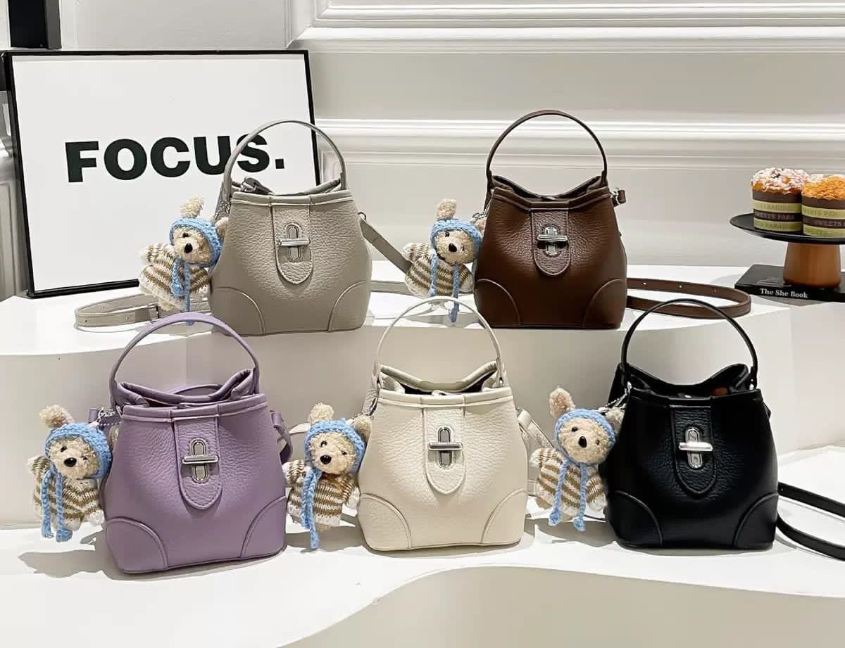 Cute Mini Bucket Bag with Teddy Charm