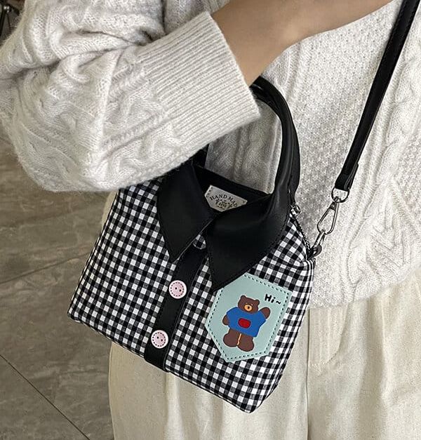Cute Gingham Shirt-Style Crossbody Bag