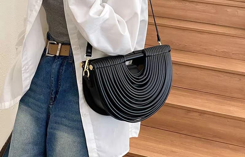 Modern Half-Moon Ribbed Handbag