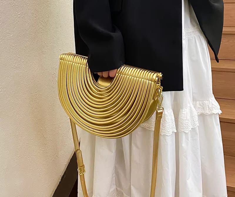 Modern Half-Moon Ribbed Handbag