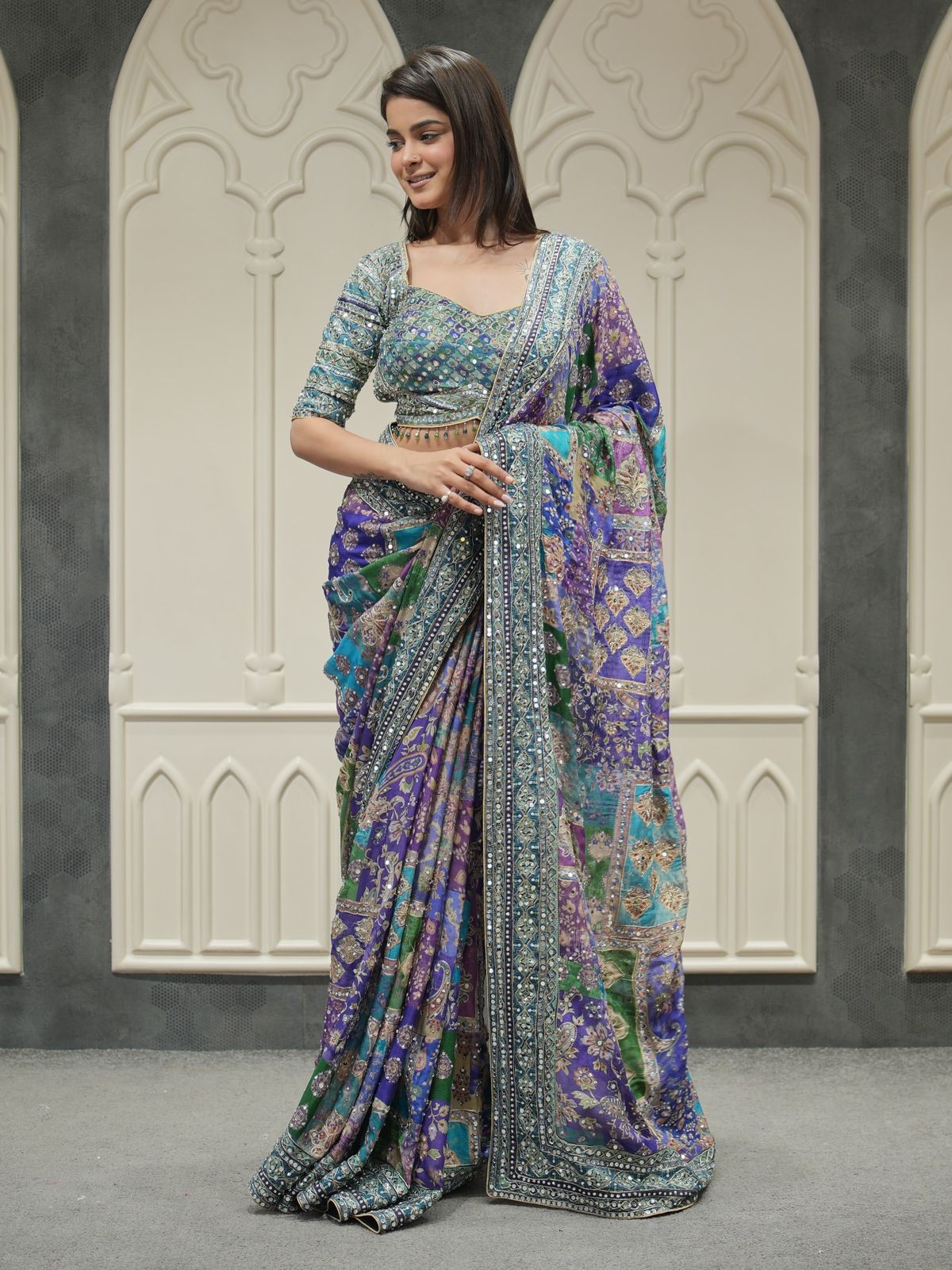 Pure Soft Chinon Silk Saree with Real Mirror Hand Embroidery