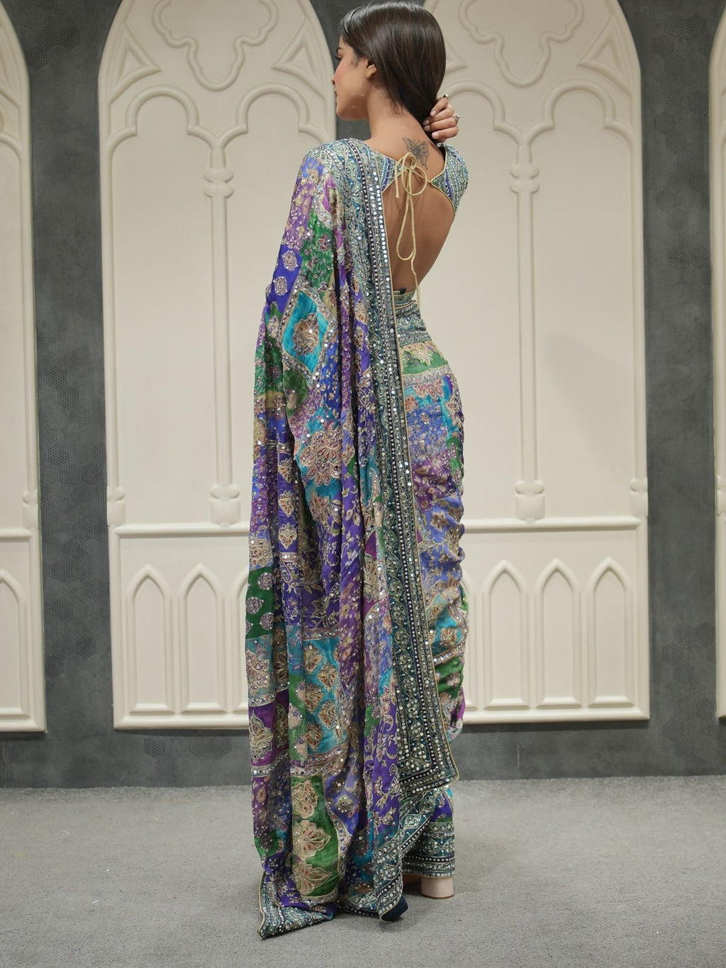 Pure Soft Chinon Silk Saree with Real Mirror Hand Embroidery