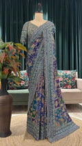 Pure Soft Chinon Silk Saree with Real Mirror Hand Embroidery