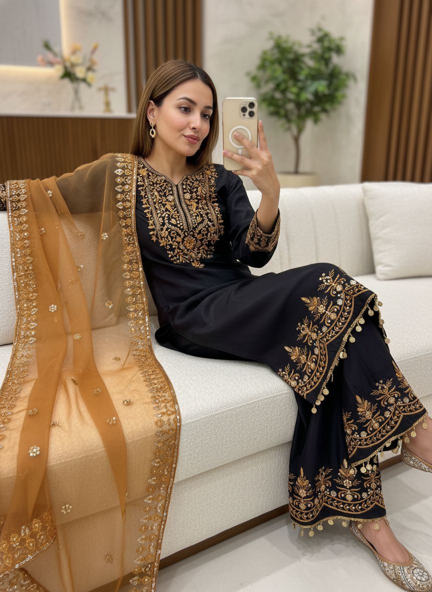 Designer Party Wear Chinon Silk Kurti