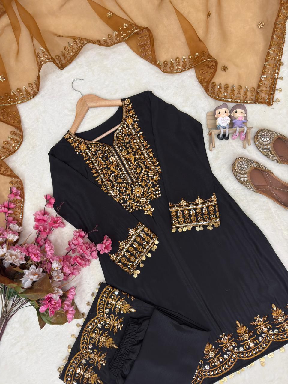 Designer Party Wear Chinon Silk Kurti