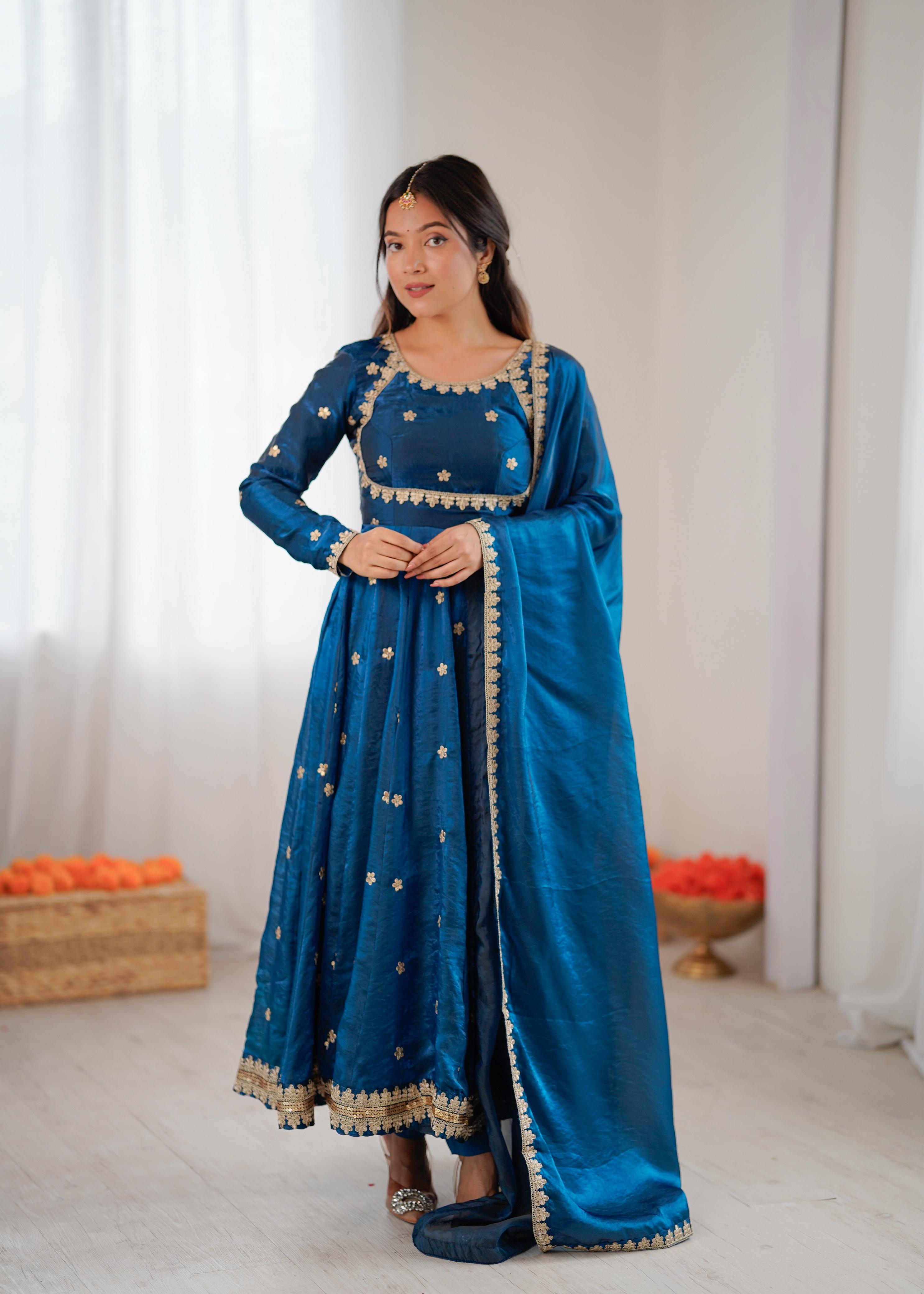 Elegant Fandy Silk Party Wear Gown