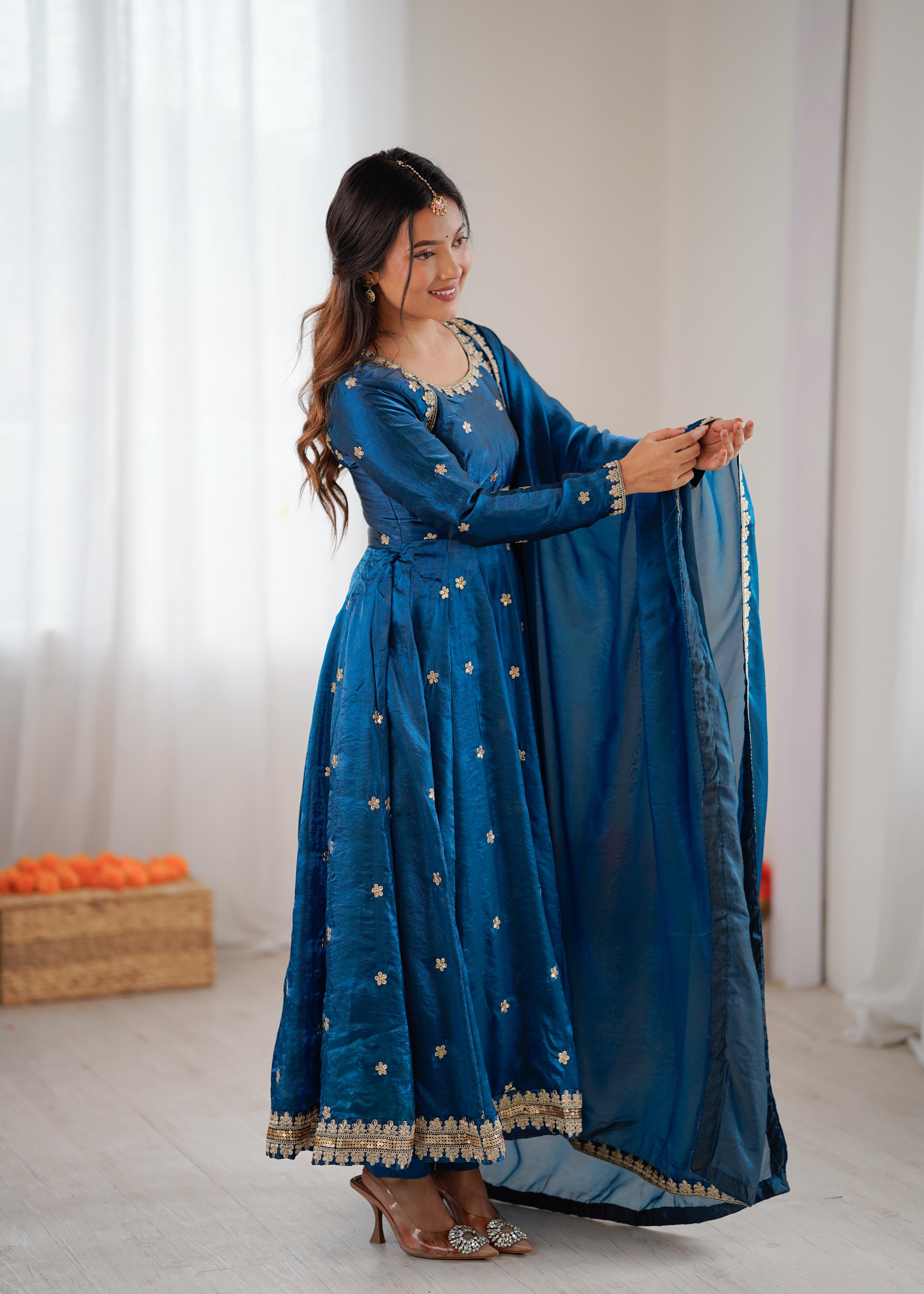 Elegant Fandy Silk Party Wear Gown