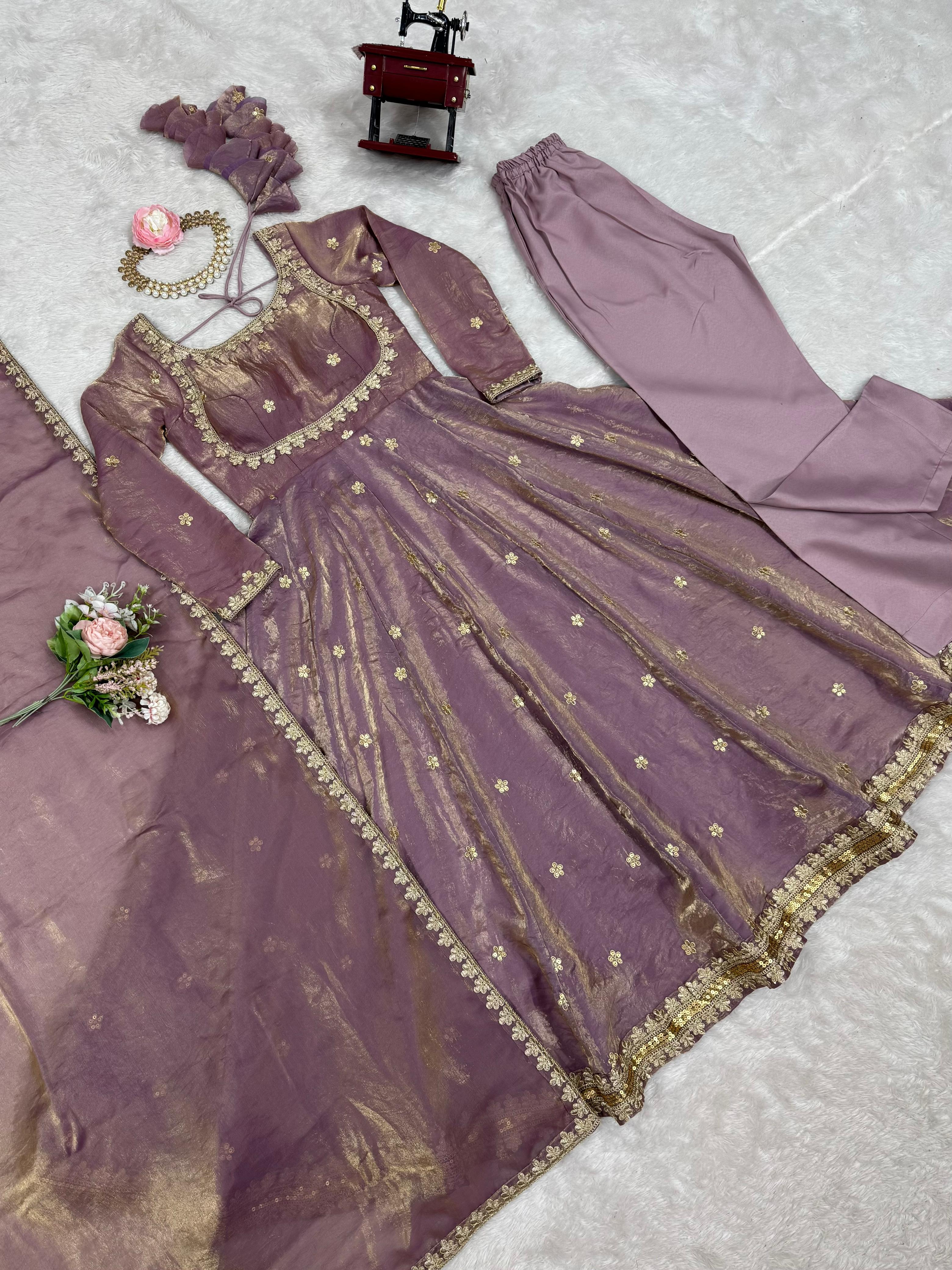 Elegant Fandy Silk Party Wear Gown