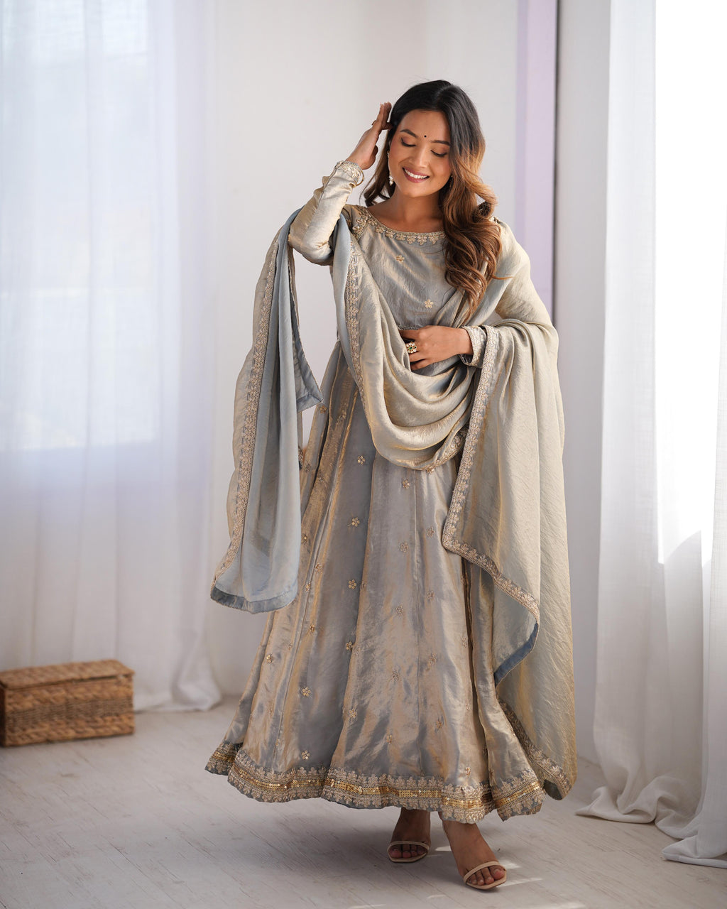 Elegant Fandy Silk Party Wear Gown