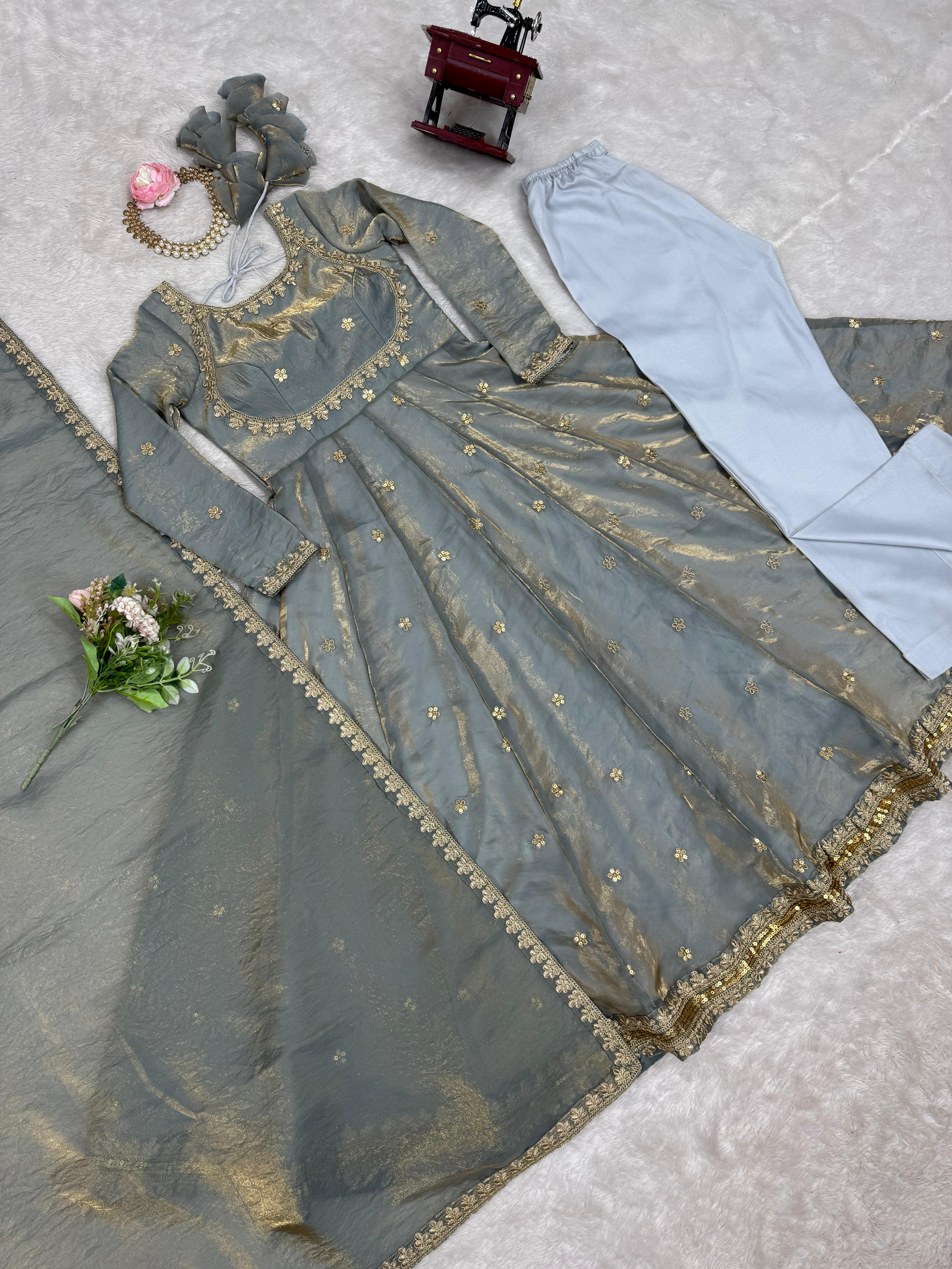 Elegant Fandy Silk Party Wear Gown