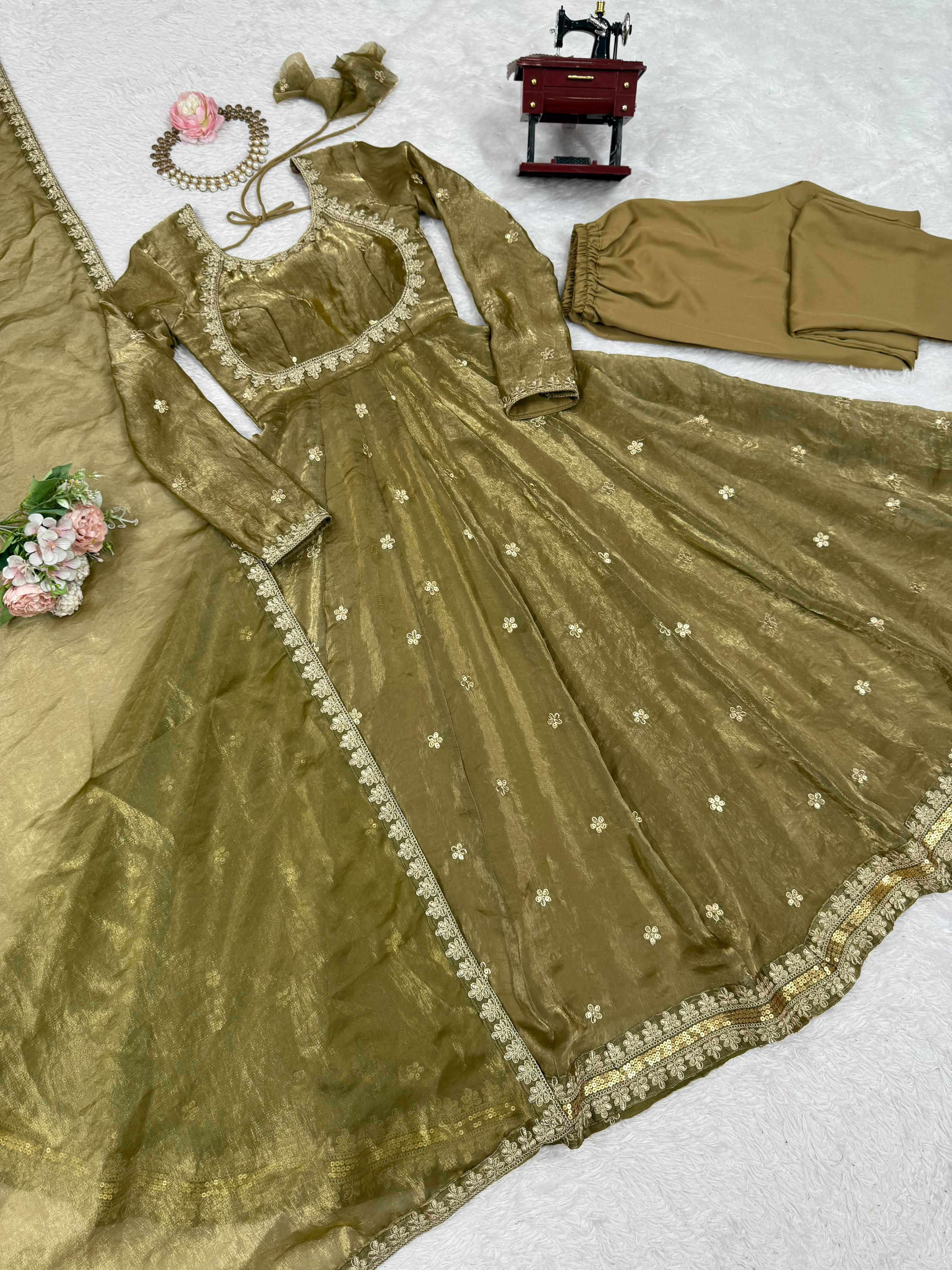 Elegant Fandy Silk Party Wear Gown