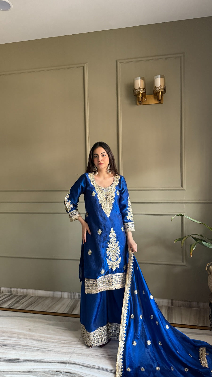 Designer Embroidered Kurti with Palazzo and Dupatta