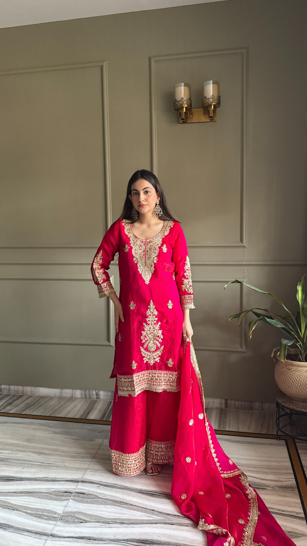 Designer Embroidered Kurti with Palazzo and Dupatta