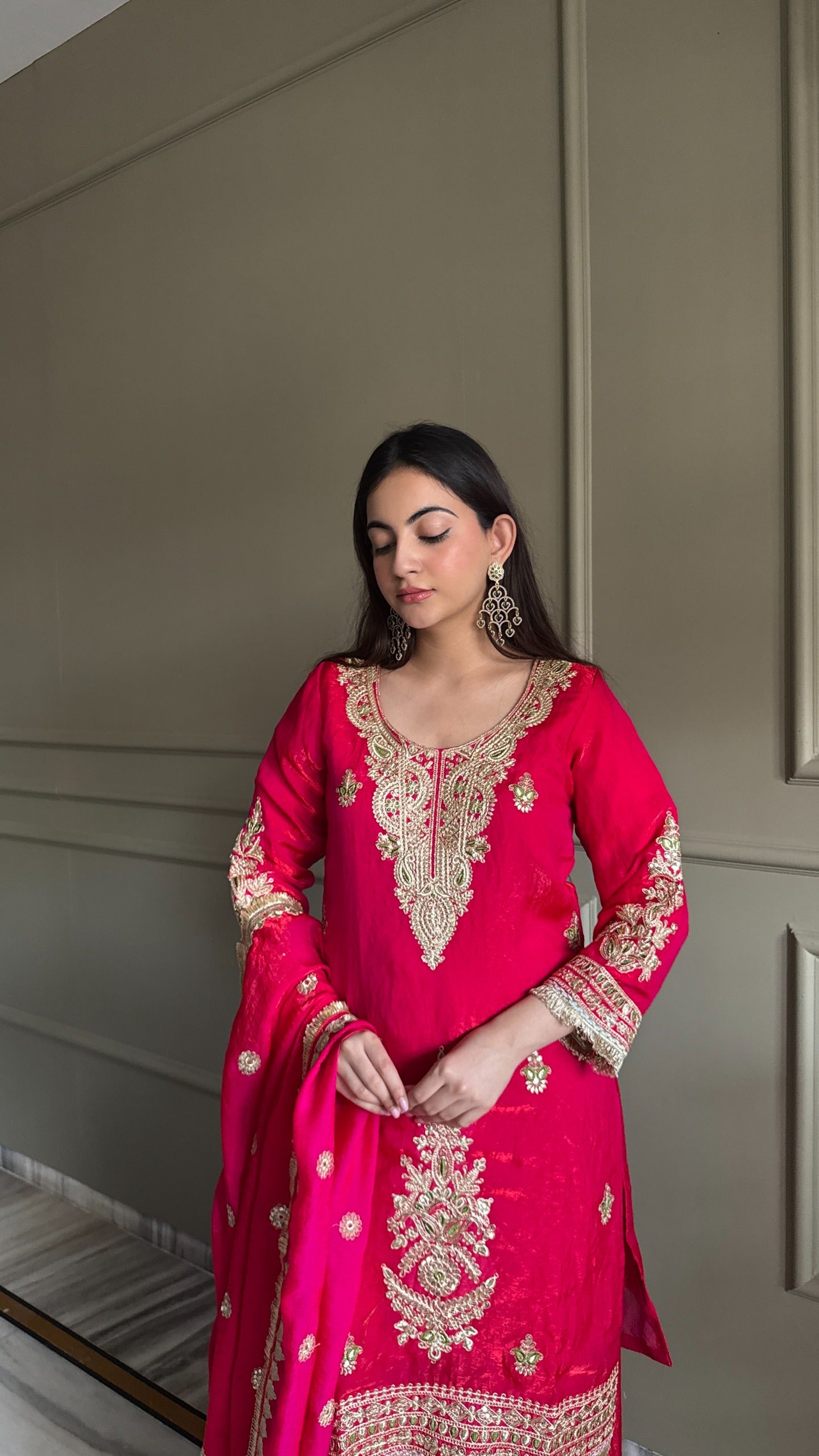 Designer Embroidered Kurti with Palazzo and Dupatta