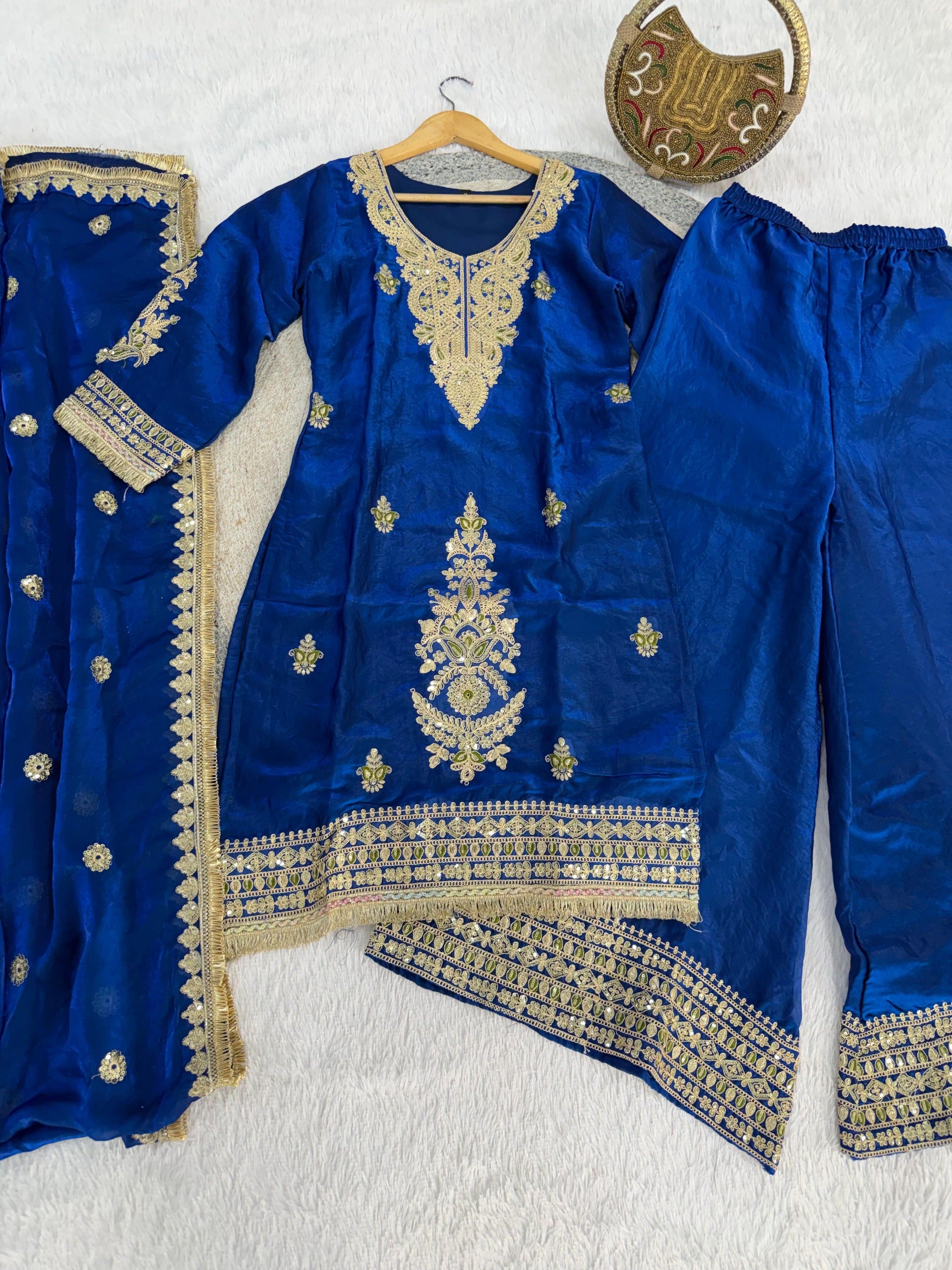 Designer Embroidered Kurti with Palazzo and Dupatta