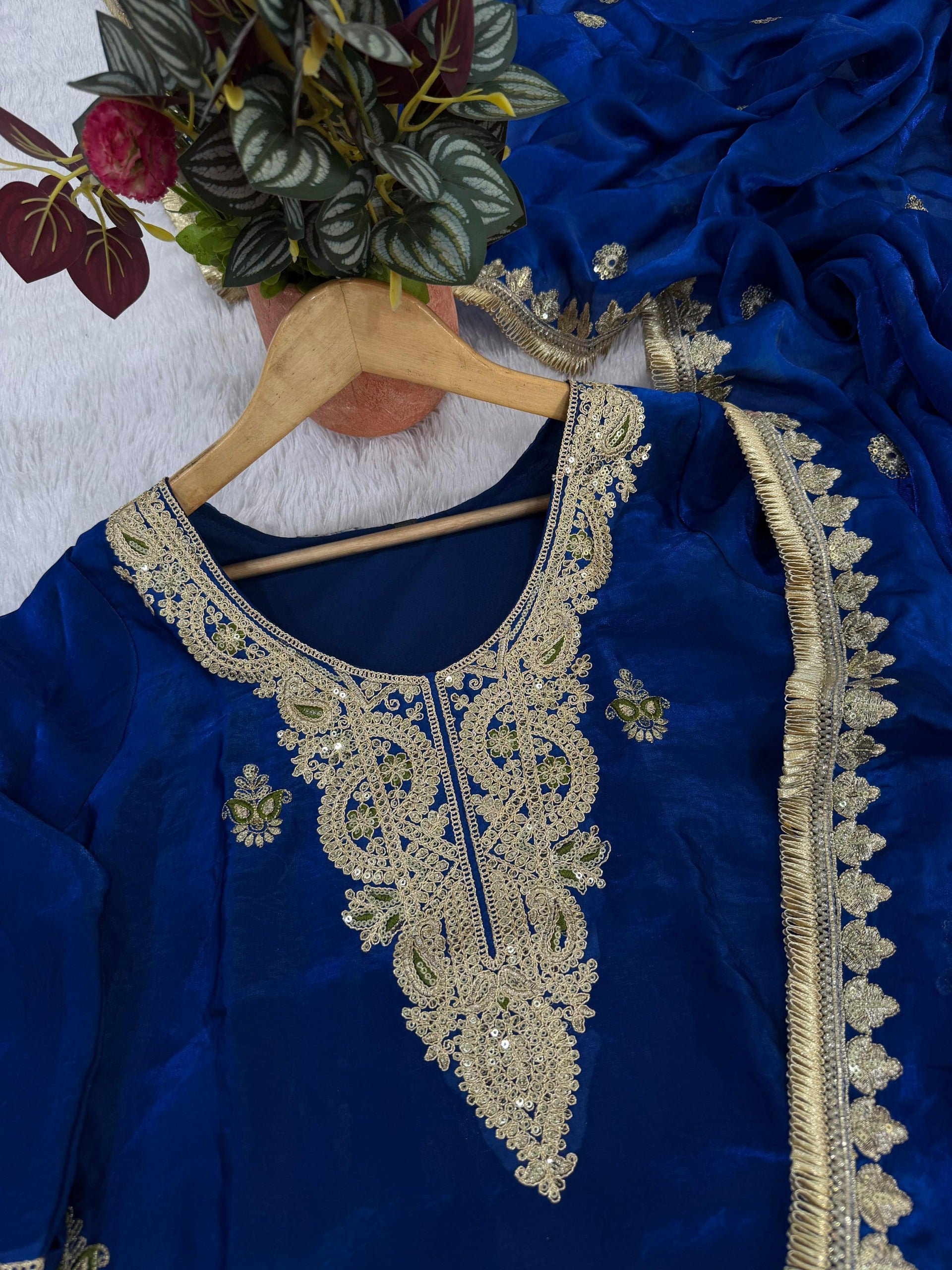 Designer Embroidered Kurti with Palazzo and Dupatta