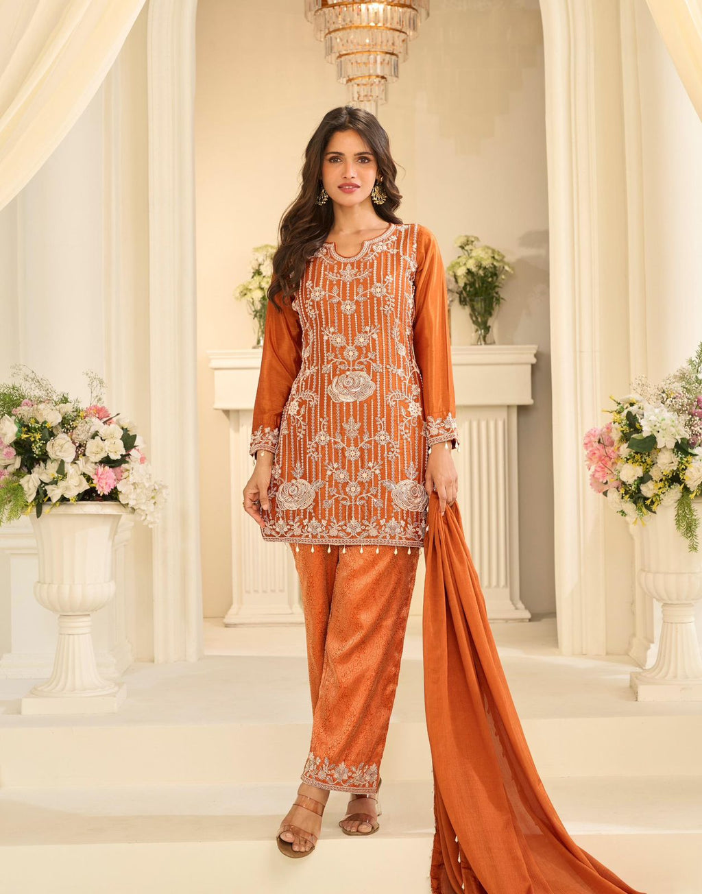 Designer Partywear Embroidered Straight Kurta Pant Set