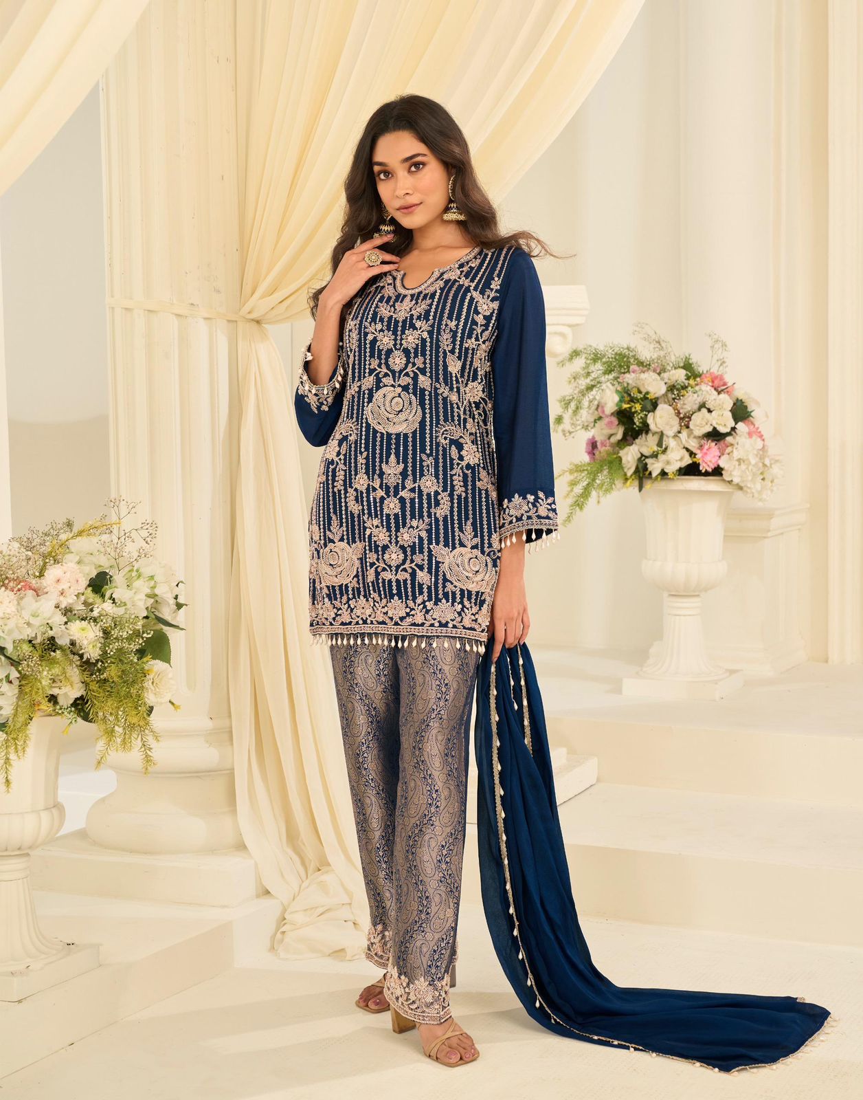 Designer Partywear Embroidered Straight Kurta Pant Set