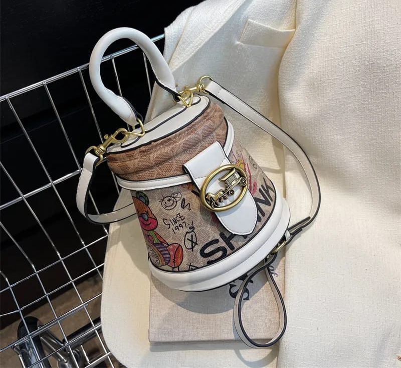 Vintage Print Mini Bucket Bag