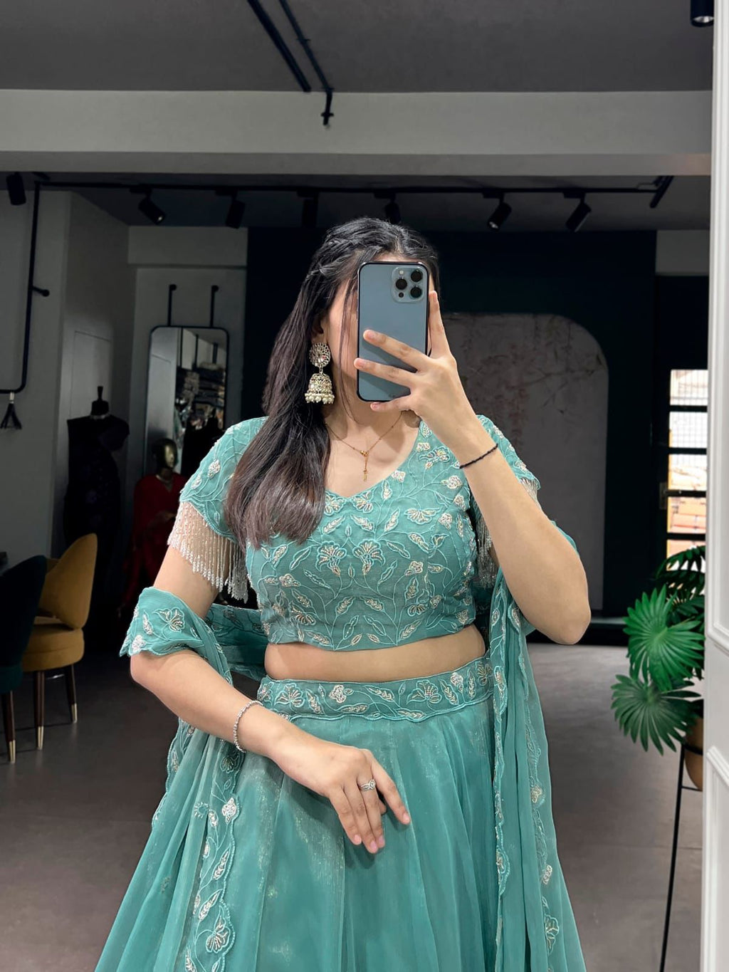 Svarne Elegant Blue Embroidered Lehenga