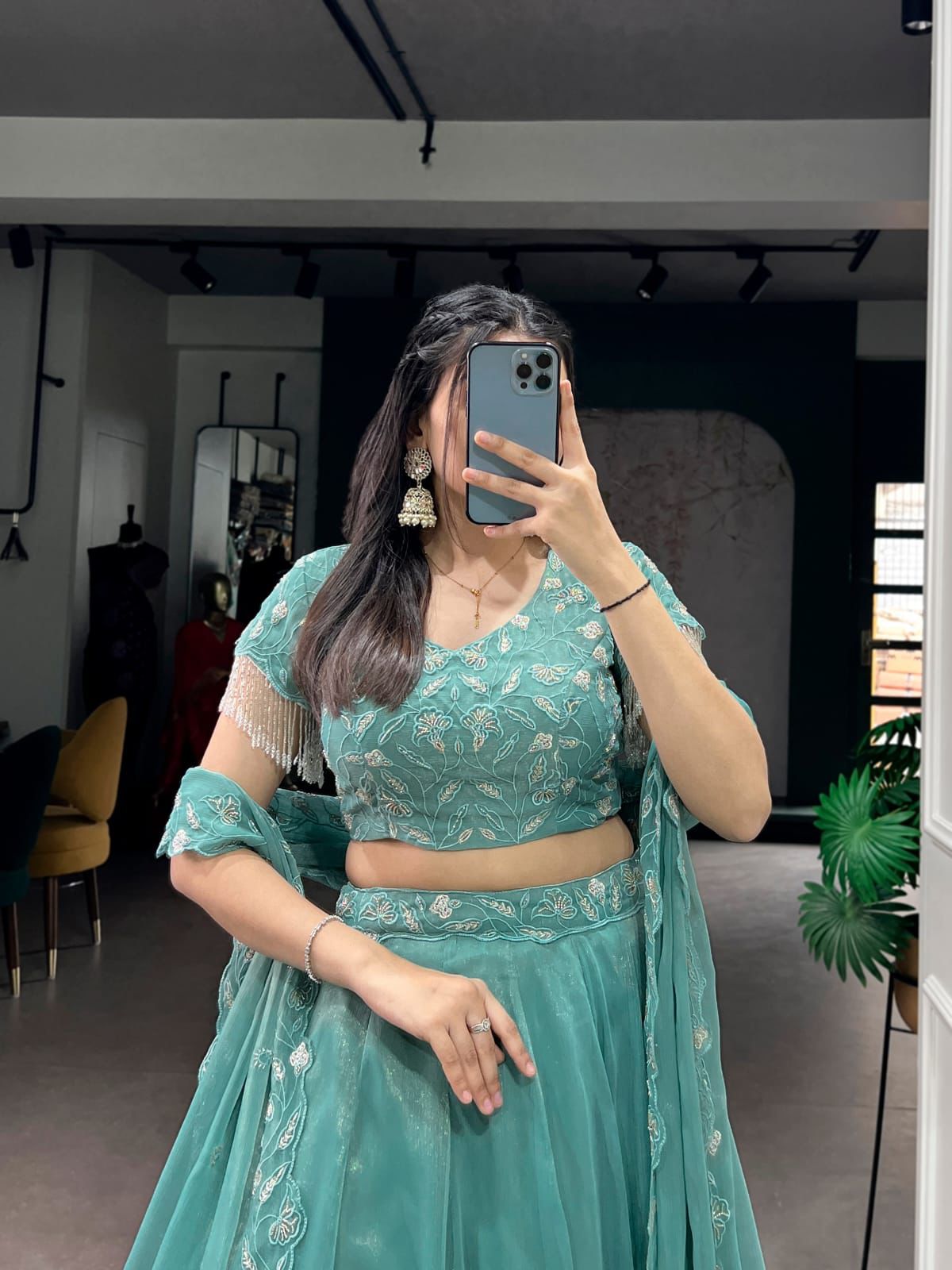 Svarne Elegant Blue Embroidered Lehenga