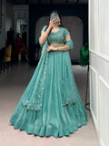 Svarne Elegant Blue Embroidered Lehenga