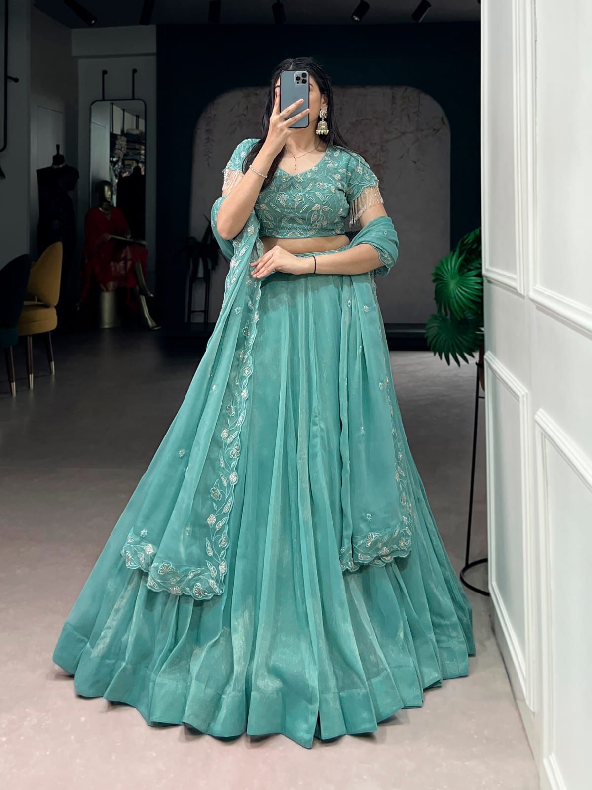 Svarne Elegant Blue Embroidered Lehenga