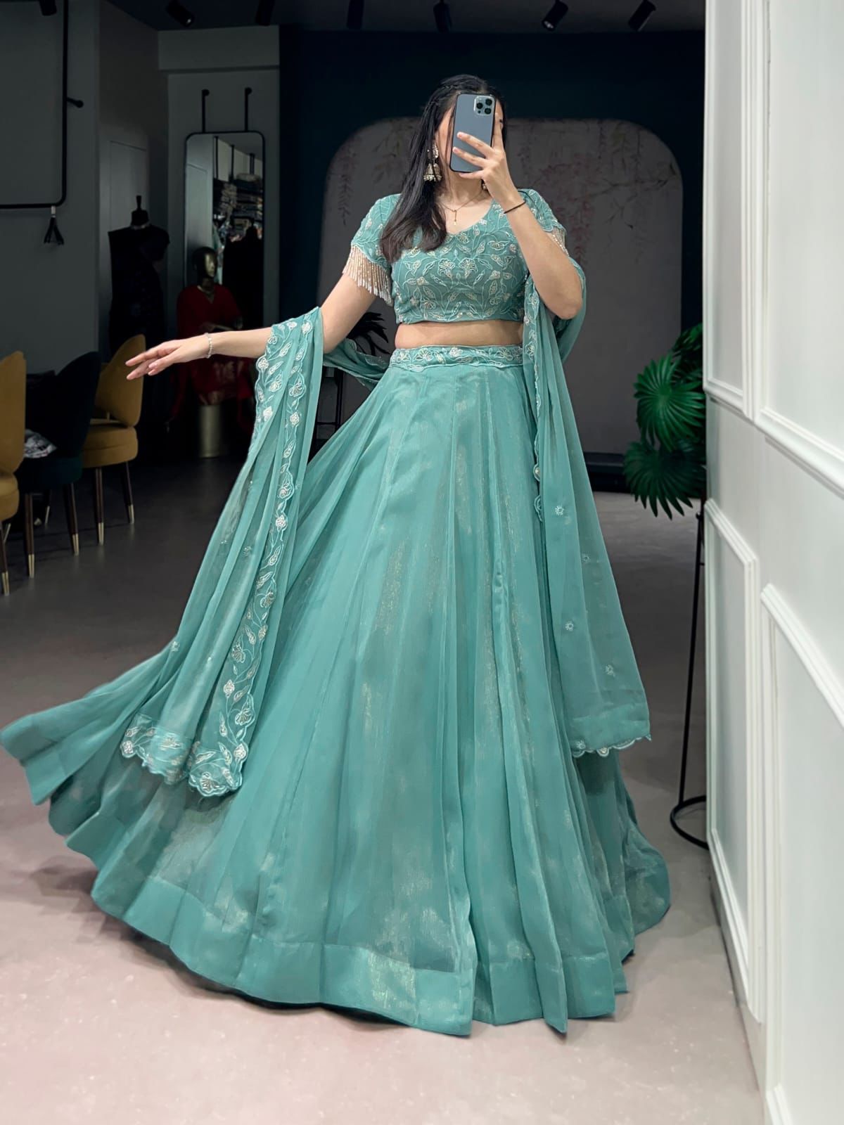 Svarne Elegant Blue Embroidered Lehenga