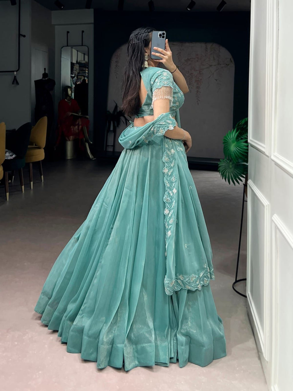Svarne Elegant Blue Embroidered Lehenga