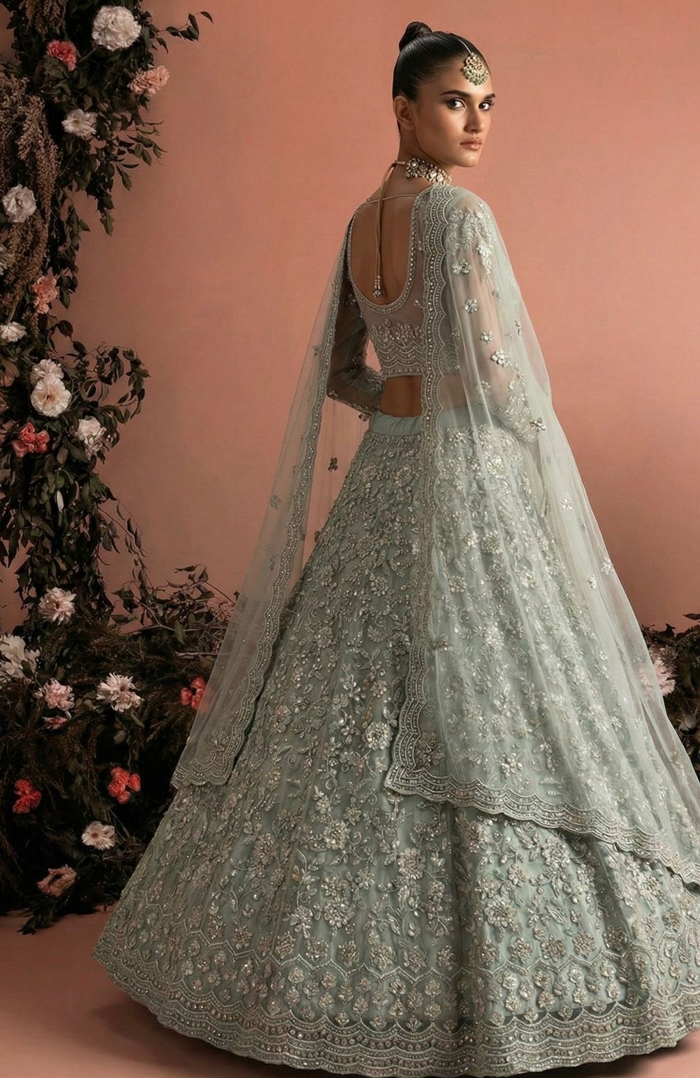Elegant Embroidered Net Unstitched Lehenga Set