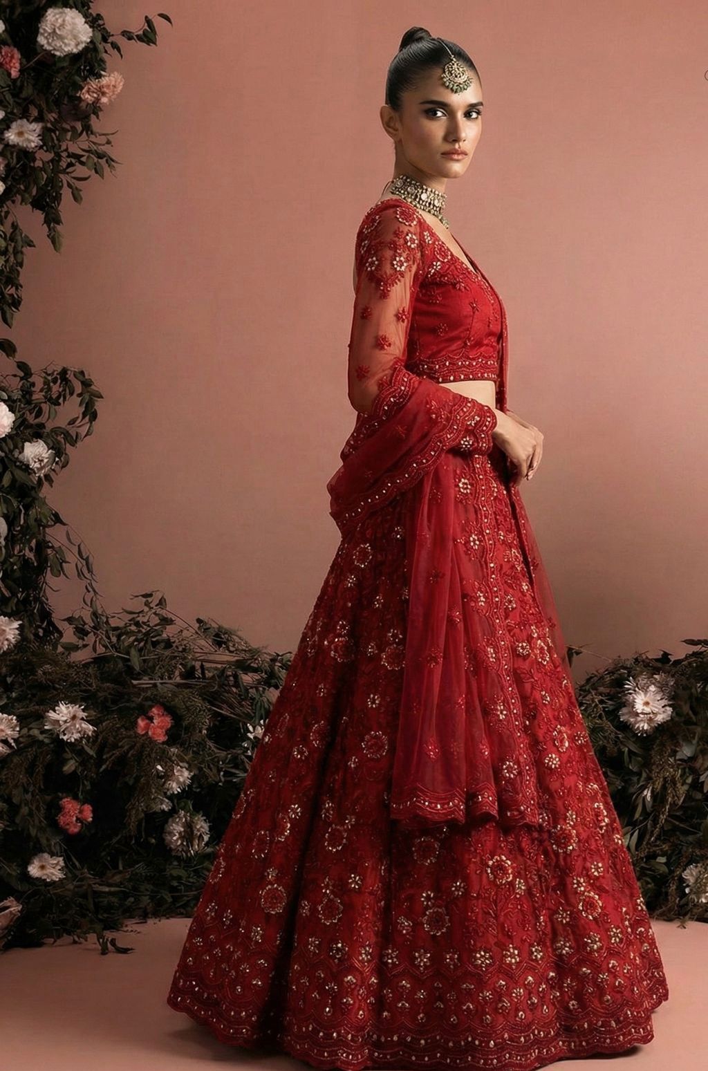 Elegant Embroidered Net Unstitched Lehenga Set