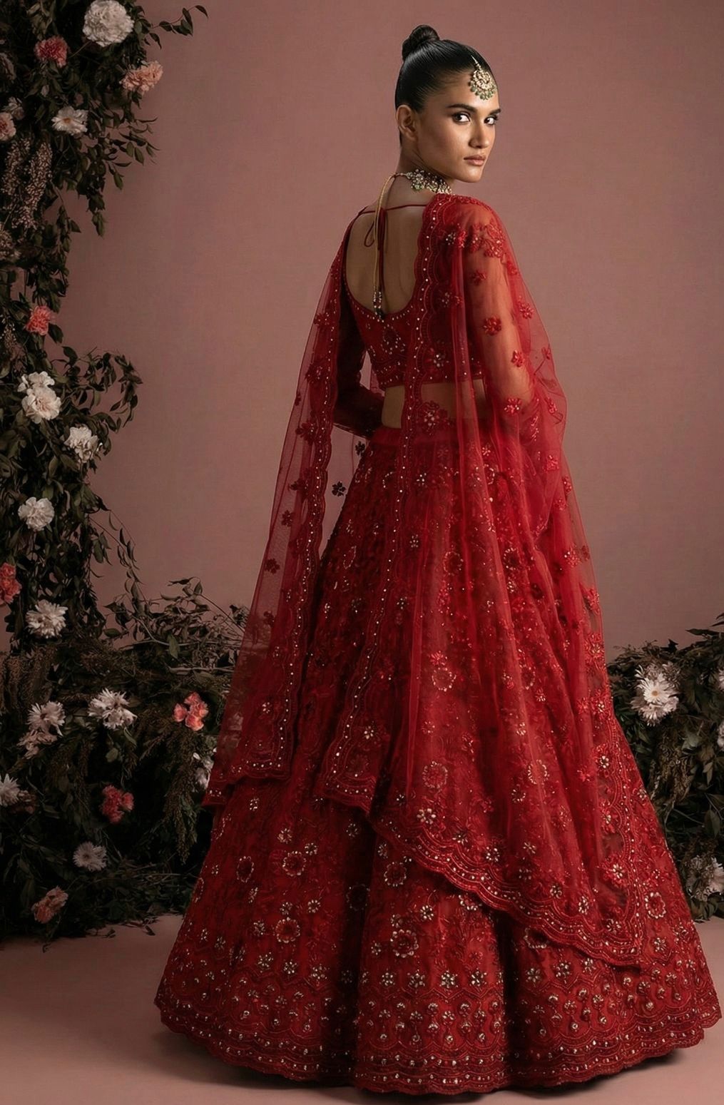 Elegant Embroidered Net Unstitched Lehenga Set